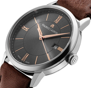 Maurice Lacroix Eliros Date Ladies Damenuhr EL1094-SS001-311-1 Zifferblatt anthrazit Lederband braun  NEU OVP. mit Box + Garantie