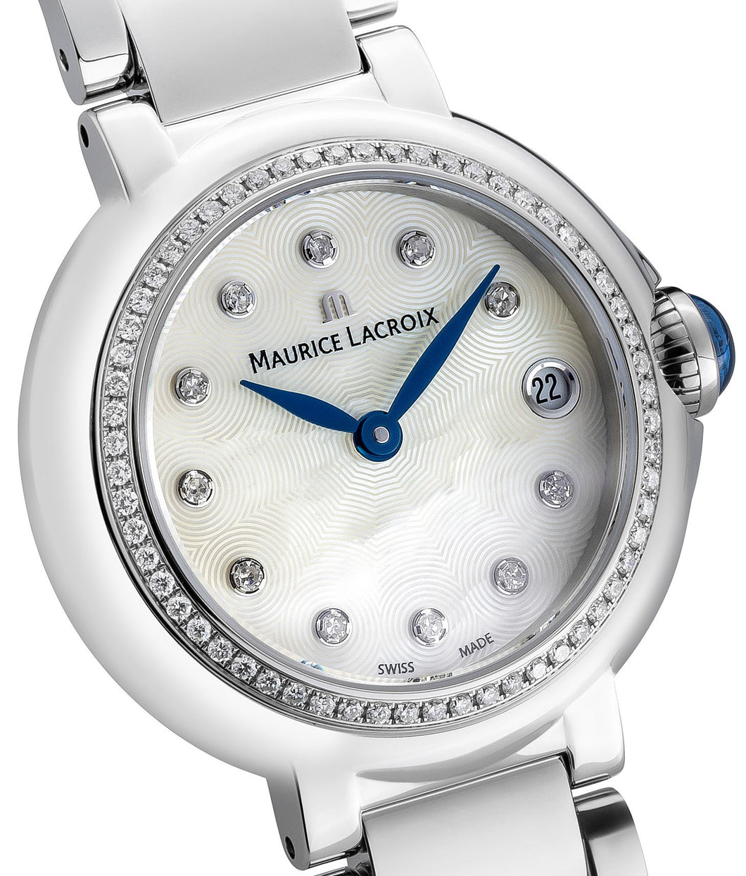 Maurice Lacroix Fiaba Diamonds Round Date FA1003-SD502-170-1 | Damen-Armbanduhr Ø 28 mm | besetzt mit 71 echten Diamanten 0,32 cts | NEU OVP. & 2 Jahre Garantie