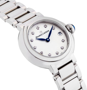 Maurice Lacroix Fiaba Round Date Diamonds Ø 28 mm FA1003-SS002-170-1 | Damen-Armbanduhr | 11 echte Diamanten | Saphirglas | Swiss Made | Edelstahl | Box & Papiere | 2 Jahre Hersteller-Garantie