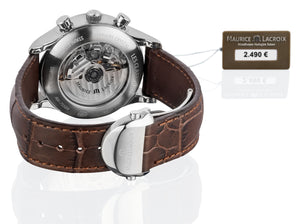 Maurice Lacroix Les Classiques Chronographe Automatique Herrenuhr LC6158-SS001-130-1 neu Garantie Box Papiere Saphirglas Gehäuse Edelstahl Lederband braun Swiss Made Automatik-Chronograph ETA Valjoux 7750 mit Stoppuhr und Datumsanzeige - Chronographen 24 - Luxusuhren günstig kaufen