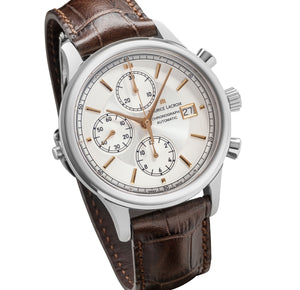 Maurice Lacroix Les Classiques Chronographe Automatique Herrenuhr LC6158-SS001-130-1 neu Garantie Box Papiere Saphirglas Gehäuse Edelstahl Lederband braun Swiss Made Automatik-Chronograph ETA Valjoux 7750 mit Stoppuhr und Datumsanzeige - Chronographen 24 - Luxusuhren günstig kaufen