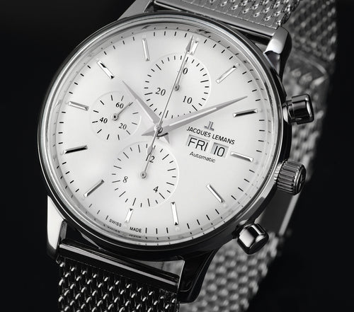 Jacques Lemans Nostalgie Classic Chronograph Herrenuhr ETA Valjoux 7750 N-208A Box Papiere Garantie - Chronographen 24 - Luxusuhren günstig kaufen