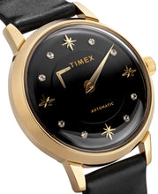 Laden Sie das Bild in den Galerie-Viewer, Timex Automatik Damen Armbanduhr TW2T86300 mit echten SWAROVSKI Steinen Roségold Lederband schwarz NEU OVP mit Box Papiere 2 Jahre Garantie