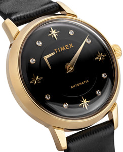 Timex Automatik Damen Armbanduhr TW2T86300 mit echten SWAROVSKI Steinen Roségold Lederband schwarz NEU OVP mit Box Papiere 2 Jahre Garantie