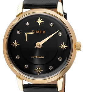 Timex Automatik Damen Armbanduhr TW2T86300 mit echten SWAROVSKI Steinen Roségold Lederband schwarz NEU OVP mit Box Papiere 2 Jahre Garantie