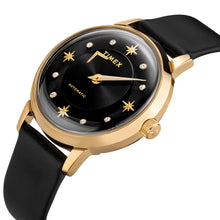 Laden Sie das Bild in den Galerie-Viewer, Timex Automatik Damen Armbanduhr TW2T86300 mit echten SWAROVSKI Steinen Roségold Lederband schwarz NEU OVP mit Box Papiere 2 Jahre Garantie