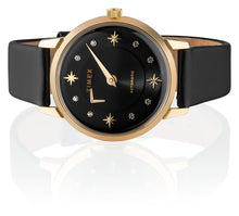 Laden Sie das Bild in den Galerie-Viewer, Timex Automatik Damen Armbanduhr TW2T86300 mit echten SWAROVSKI Steinen Roségold Lederband schwarz NEU OVP mit Box Papiere 2 Jahre Garantie