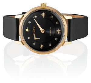 Timex Automatik Damen Armbanduhr TW2T86300 mit echten SWAROVSKI Steinen Roségold Lederband schwarz NEU OVP mit Box Papiere 2 Jahre Garantie