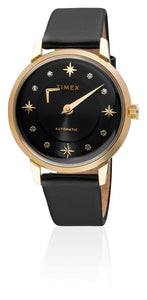 Timex Automatik Damen Armbanduhr TW2T86300 mit echten SWAROVSKI Steinen Roségold Lederband schwarz NEU OVP mit Box Papiere 2 Jahre Garantie
