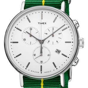 Timex Brazil Chronograph Herrenuhr TW2R26900 Stoppuhr Datum Textilband gelb grün NEU OVP. mit Box Papiere 2 Jahre Garantie