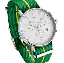 Laden Sie das Bild in den Galerie-Viewer, Timex Brazil Chronograph Herrenuhr TW2R26900 Stoppuhr Datum Textilband gelb grün NEU OVP. mit Box Papiere 2 Jahre Garantie