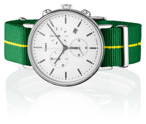 Timex Brazil Chronograph Herrenuhr TW2R26900 Stoppuhr Datum Textilband gelb grün NEU OVP. mit Box Papiere 2 Jahre Garantie