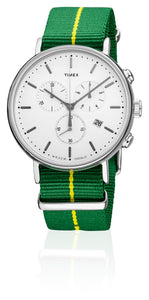 Timex Brazil Chronograph Herrenuhr TW2R26900 Stoppuhr Datum Textilband gelb grün NEU OVP. mit Box Papiere 2 Jahre Garantie