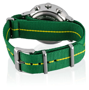 Timex Brazil Chronograph Herrenuhr TW2R26900 Stoppuhr Datum Textilband gelb grün NEU OVP. mit Box Papiere 2 Jahre Garantie
