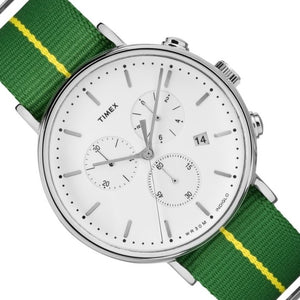 Timex Fairfield Chronograph Herrenuhr TW2R26900 Stoppuhr Beleuchtung Datum Band grün-gelb NEU OVP. mit Box Papiere 2 Jahre Garantie
