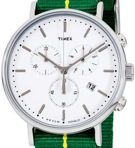 Timex Fairfield Chronograph Herrenuhr TW2R26900 Stoppuhr Beleuchtung Datum Band grün-gelb NEU OVP. mit Box Papiere 2 Jahre Garantie
