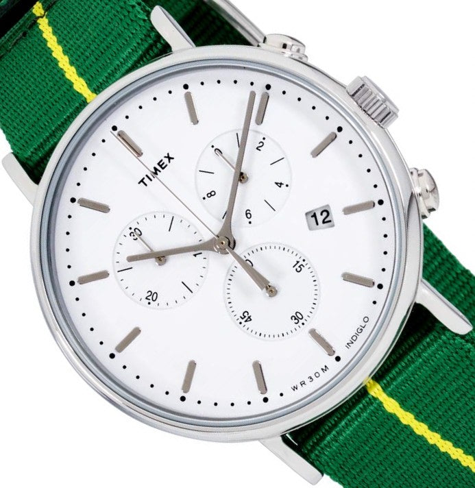 Timex Fairfield Chronograph Herrenuhr TW2R26900 Stoppuhr Beleuchtung Datum Band grün-gelb NEU OVP. mit Box Papiere 2 Jahre Garantie