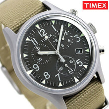 Laden Sie das Bild in den Galerie-Viewer, Timex Military MK1 Supernova Chronograph Aluminium Herrenuhr Textilband braun mit Stoppuhr mit Beleuchtung TW2T10700 NEU OVP. BOX PAPIERE