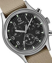 Laden Sie das Bild in den Galerie-Viewer, Timex Military MK1 Supernova Chronograph Aluminium Herrenuhr Textilband braun mit Stoppuhr mit Beleuchtung TW2T10700 NEU OVP. BOX PAPIERE