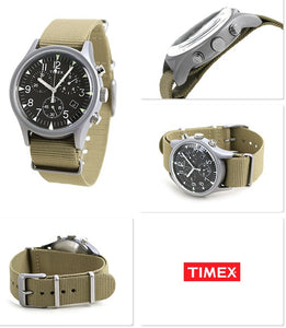 Timex Military MK1 Supernova Chronograph Aluminium Herrenuhr Textilband braun mit Stoppuhr mit Beleuchtung TW2T10700 NEU OVP. BOX PAPIERE